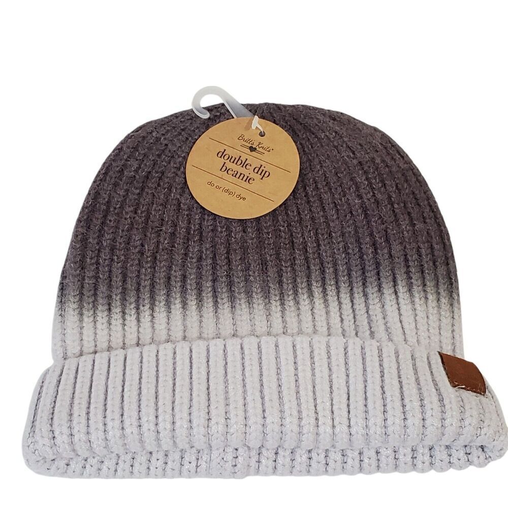 NWT Britts Knits Womens Double Dip Beanie Hat Ombre Gray Pattern outdoor skiing